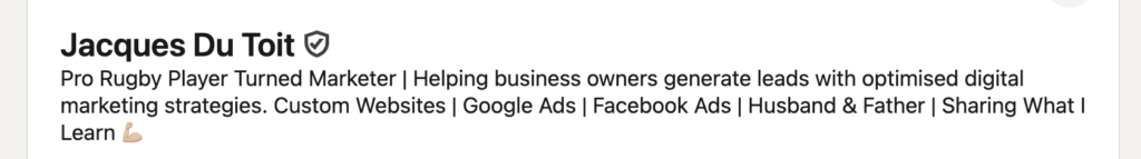 LinkedIn headline by Jacques du Toit